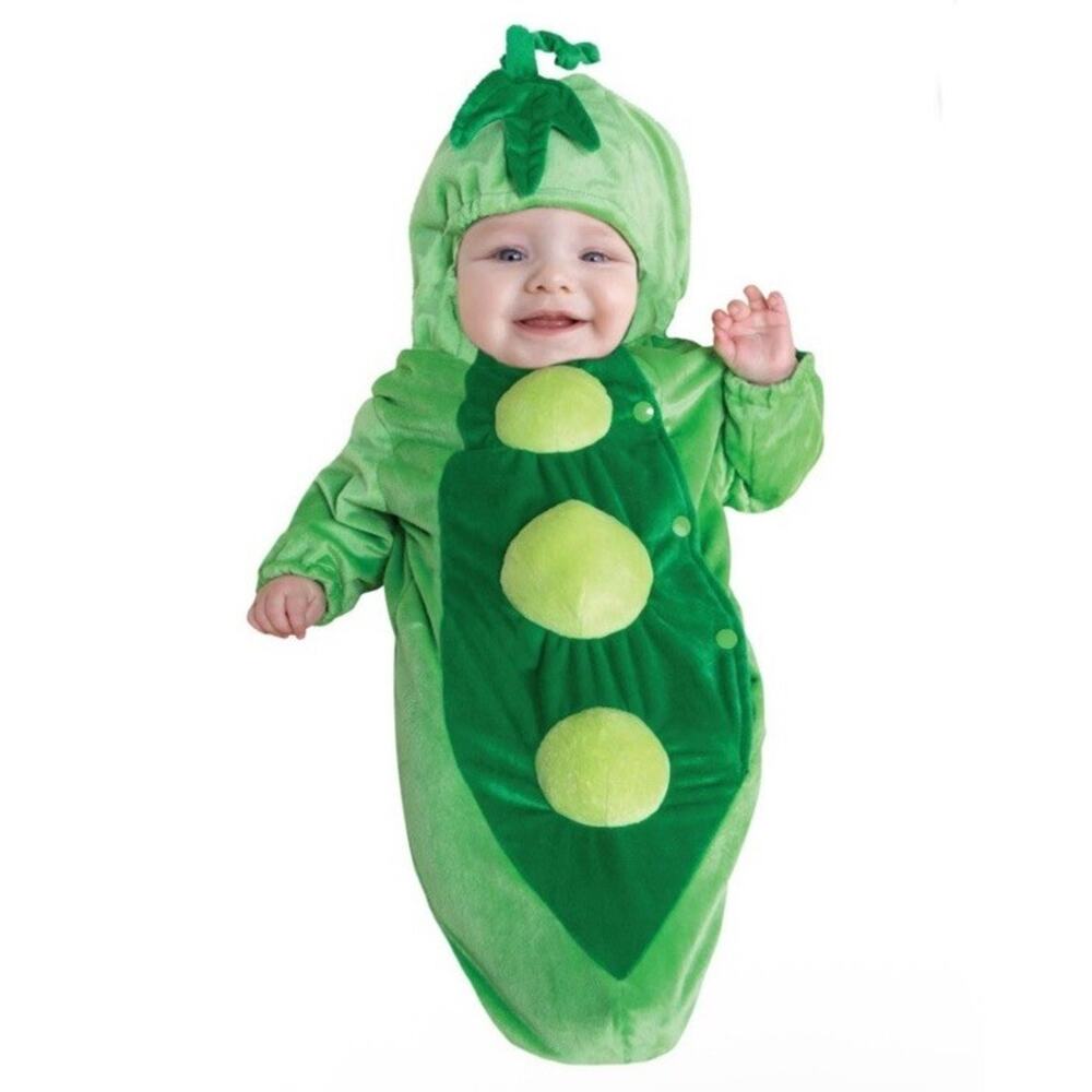 Peapod Halloween Baby Costume Size 0-6 M Fuzzy Green Hooded Bunting Infant NEW